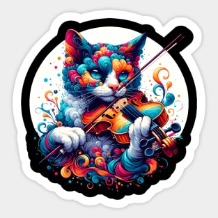 Devon Rex Cat Playing Violin Sticker